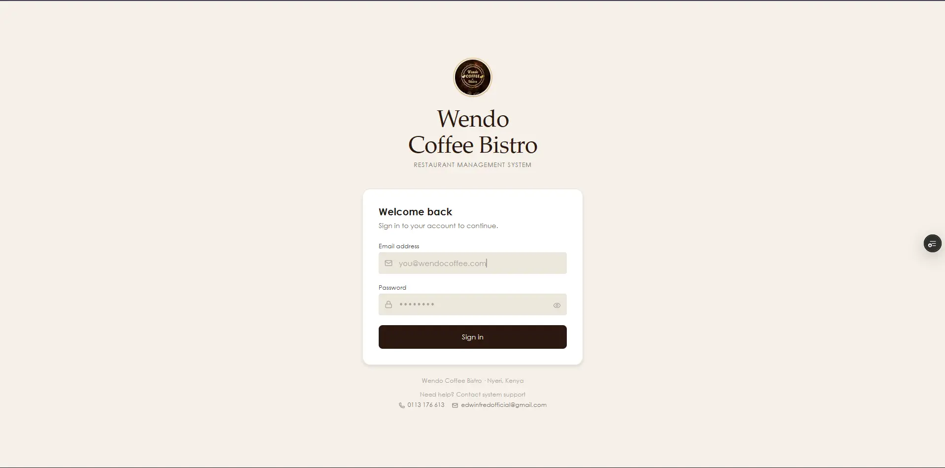 Wendo RMS — sign in